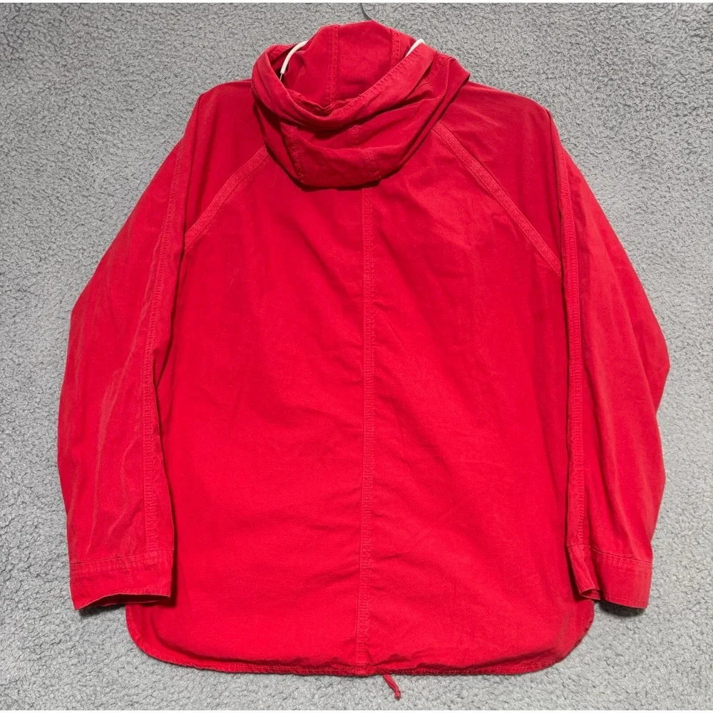 J Crew Full Zip Hooded Shacket Jacket Red Mens Size Small 100% Cotton